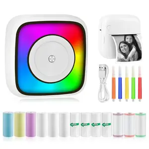 GuKKK Mini Photo Printer, Mini Thermal Printer, Portable Instant Photo Printer with Colorful LEDs, Mini Thermal Bluetooth Printer with USB Charging Printer for Notes, List, Memo