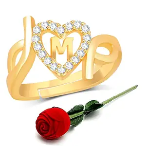Kanak Jewels Heart Alphabet Letter Initial M Ring with Rose Box Gold Plated Ring KJRBG172