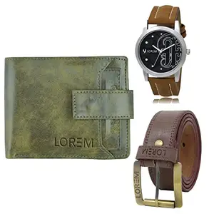 LOREM Watch-Artificial Leather Belt & Wallet Combo for Men (Fz-Lr14-Wl22-Bl02)