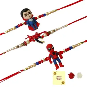 DMS RETAIL Set Of 3 Cartoon Kids Rakhi For Little Kids Rakhi Band With Roli Tilak And Greetings Card (COMBO46)
