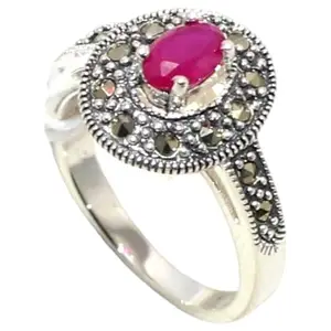 Rajasthan Gems Ring 925 Sterling Silver Red Onyx Gemstone & Marcasite Stone Handmade Women Gift k175