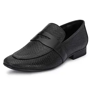 HITZ Men's Black Leather Slip-On Shoes - 8 UK