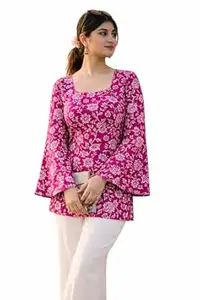 NavKALA Women's Floral Print Bell Sleeve Top