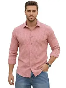 WIZOON Shirt for Men | Men’s Black Textured | Regular Fit | Textured Cotton Blend Casual Shirt | Full Sleeves | Spread Collar | Western Stylish Shirts