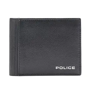 POLICE Xander Over Flap Coin Wallet Mens Wallet Genuine Leather Wallet for Men Bifold Purse with Card Holder - Black