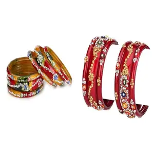 Somil Trendy Combo Bangles Pack For Women | Colorful Traditional Set | Ideal For Party, Puja & Daily Use, Pack Of12, Pink, Red -K349