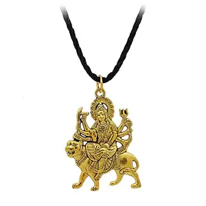DULCI Oxidised Golden Sherawali Maa/Durga Mata Pendant in Black Thread Neck Chain Necklace For Unisex