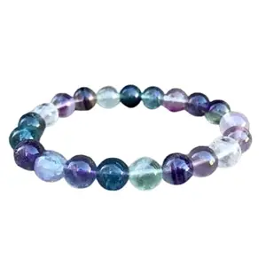 RRJEWELZ Natural Rainbow Fluorite 8mm Round Shape Smooth Cut Beads 7 Inch Stretchable Bracelet for Men & Women.|STBR_RR_08016_7.0