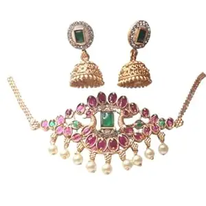 Designer Fashion Jewellery Stylish Choker Necklace paired with Beautiful Jhumka Jewellery Set for Women & Girls