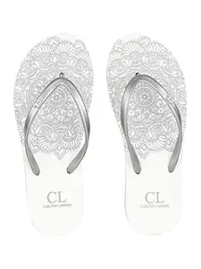 Carlton London Women's Grey-White Flip-Flops