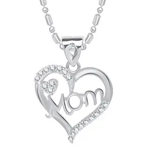 VSHINE FASHION JEWELLERY Mom Mommy Mother Love Heart Pendant Locket with Chain Silver Rhodium Plated Stylish American Diamond Collection Fashion Jewellery for Women, Girls, Men and Boys -VSP1192R