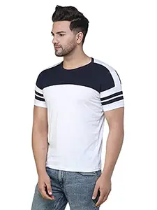 Wrath Men's Regular Fit Stripes T-Shirt. (Dark Blue White, Small)