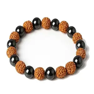 Achleshwar 5 Mukhi Rudraksha Hematite Bracelet, Lab Tested Spiritual Healing Beads, Adjustable