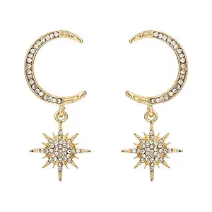 Mizorri Traditional Gold and Crystal Drop Earrings for Women & Girls, Gold