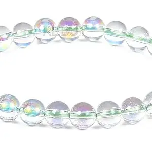 Aura Quartz Bracelet Natural Crystal Healing Beaded Gemstone Bracelet for Men & Women, Color Multi, Bead Size 8 mm, Lab Certificate
