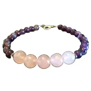RRJEWELZ Multi Amethyst & Rose Quartz bracelet for men & women - 6-8mm Round Smooth beads - 7 Inch with Gold plated clasp – Healing, Fashion, Gift, Spiritual, Yoga|LCBR_RR_08239