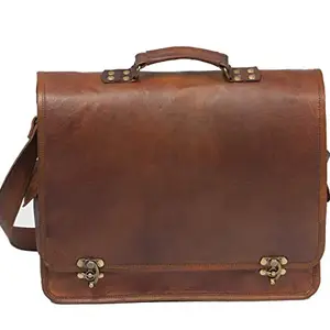 RSN RSN Brown Vintage Genuine Leather Messenger Bag Cross Body Shoulder Bags with Laptop Compartment (L X W X H: 38 cm x10 cm x 28 cm)