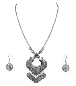 OranGey Fashion Oxidised Silver Chain Heart Pendant Necklace with Beautiful Earring Set