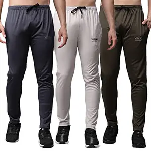VIMAL JONNEY DDRY Solid Lycra Multicolor Trackpants for Men (Pack of 3)-DDRY__DD10__Gry__L.Gry__OLV__03-S