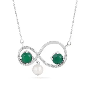 MODERN CULTURE JEWELLERY 925 Sterling Silver Infinite Love Pendant Necklace with Green Onyx Gemstone | Necklace locket Chain Jewellery Gifts for Women and Girls