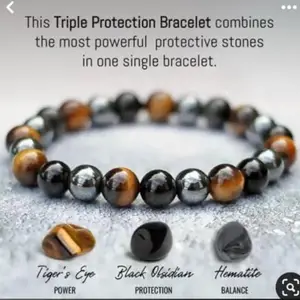 M R Crystal 8mm Natural Triple Protection Semi-Precious Gemstone Bracelet Round Crystal Beads for Reiki Healing, Chakra Balance, Energy Enhancement, Positive Wave and Emotional Wellness