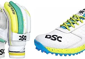 DSC Jaffa 22 Cricket Shoes for Men and Boys UK-8 White/Lime-Yellow & DSC Condor Atmos Cricket Batting Gloves Mens Right (Color May Vary), Cotton