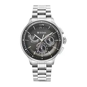 Titan Classique Half Cut Chronograph Quartz Analog with Black Dial Silver Stainless Steel Strap Watch for Men - 90218SM01