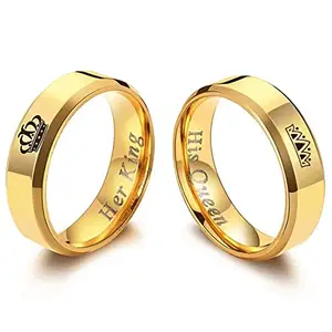 University Trendz Men's and Women's 2Pcs Her King His Queen Stainless Steel Gold Rings for Couples (Please Select Men and Women Pair Size)