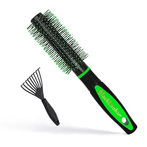 BlackLaoban Round Hair Brush With Brush Cleaner Tool for Blow Drying, Styling, Curling, Straighten with Soft Nylon Bristles for Short or Medium Curly Hairs for Women & Men (Green)