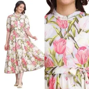 Women Digital Print Collar Neck Kurti with Belt | Stylish Belted Kurti for Women