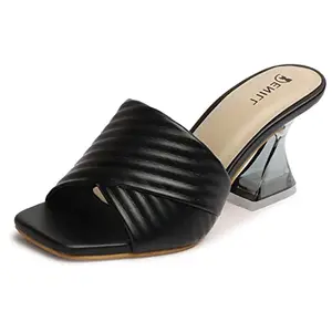 Denill Women's Fashionable, Soft & Comfortable Casual Block Heel Sandals (Black, numeric_6)