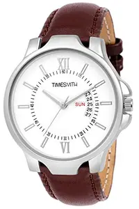TIMESMITH Analog White Dial Brown Leather Analog Watches for Men Latest Stylish TSC-072heli1