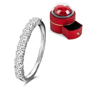 Peora American Diamond Studded Silver Plated Ring Size US 7 Valentine's Day Gift for Women & Girls with Red Jewellery Box|Mothers Day Gifts for Mom