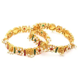 Karatcart Gold Plated Pearl Beads Rajwadi Temple Bangles for Women
