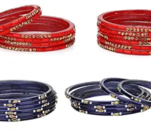 Colorful Glass Bangles/Kada Set Combo Ornamented With Colourful Chips & Beads_D920 (AkBang2-IO1.d_bang)
