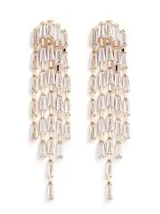 KARATCART Gold Plated Cubic Zirconia Long Drop Earrings