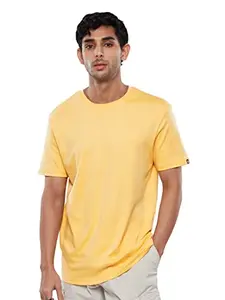 The Souled Store Solids: Sunshine Yellow (Supima) Men and Boys Regular fit Half Sleeve Cotton Yellow Color Men T-Shirts