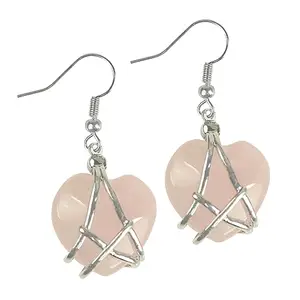 Reiki Crystal Products Rose Quartz Heart Shape Earrings Studs | Rose Quartz Tops For Reiki Healing And Crystal Healing Stones
