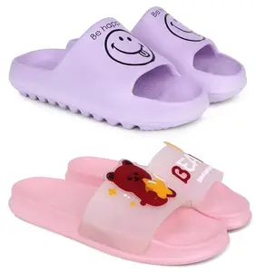 Pampy Angel Combo Pack of 2 Slipper/Flip Flops/Slides for Women,(YW-Smil-Purple,Bear-Pink),40 (Euro)
