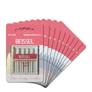 Beissel Serger/Overlock Needle | Size (80 and 90) Manufactured with German Technology | Suitable for All Home Sewing Machines (5 Needles per Card) (Size 5-90)