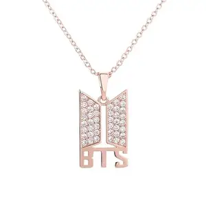BTS Logo with Text and Rhinestone Pendant For BTS Army Merchandise Necklace/Locket Chain for Army Girls Korean BTS