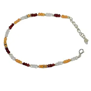 LKBEADS Natural Round Shape Smooth Cut Beads Stretchable Bracelet for Men & Women Garnet, Carnelian & Crystal Quartz Round Faceted Multicolor 7 Inch Adjustable Bracelet