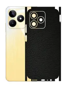 AtOdds - REALME NARZO N53 - Mobile Back Skin Sticker - Lamination - Rear Screen Guard Protector Film Wrap (Coverage - Back+Camera+Sides) (Design - Black Leather)