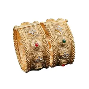 Heritage Round Motif Kundan Kada Bangles Ethnic Wedding Party Jewelry for Women Girls | Handmade Festive Bangles | Traditional Accessories | Gift Item