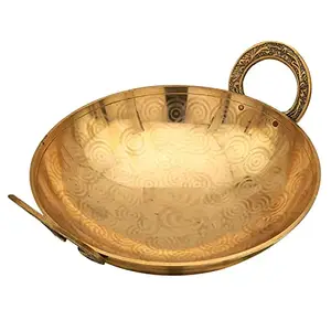 SHIV HOME WORLD Brass Kadai Brass Handcrafted Heavy Kadai for Cooking- Avaialable Size - 2 (2.1 LTR)