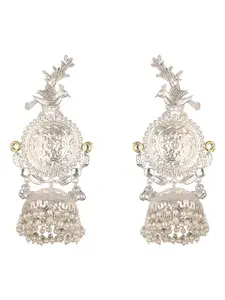 SARAF RS JEWELLERY whiteOxidised Kundan Studded Pearl Beaded Fusion Statement Light Weight Large Jhumka Earring