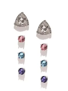 Yellow Chimes Earrings for Women and Girls A5 High Grade Crystal Studs Silver Toned Studs Earrings Interchangeable Colours 4 Pair Stud Earrings Birthday Anniversary Gift for Wife