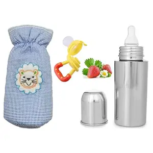 CUTIZDROP New Born Baby Milk Feeding Check Cover, Bottle, Fruit Feeder Combo BPA Free - Plastic, Steel, Silicon - Blue