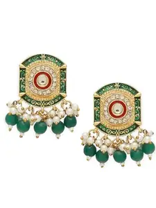 OOMPH Jewellery Green Meenakari Ethnic Drop Earrings With Kundan & Pearls For Women & Girls Stylish Latest (G-EHC198_Z)- For Women & Girls Stylish Latest