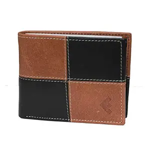 Fustaan Men Black, Tan Casual Compact Bi-fold Genuine Leather Wallet